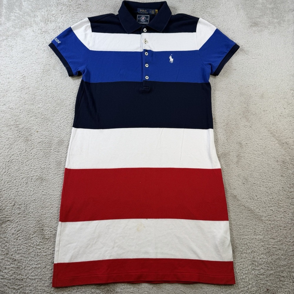 Polo Ralph Lauren Dress Shirt Women Small Olympic 2020 Red White Blue Stripe USA